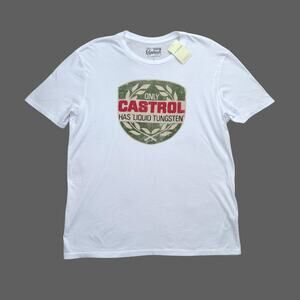 Lucky Brand Castrol Motor Oil White Graphic Retro Tee Size L NWT